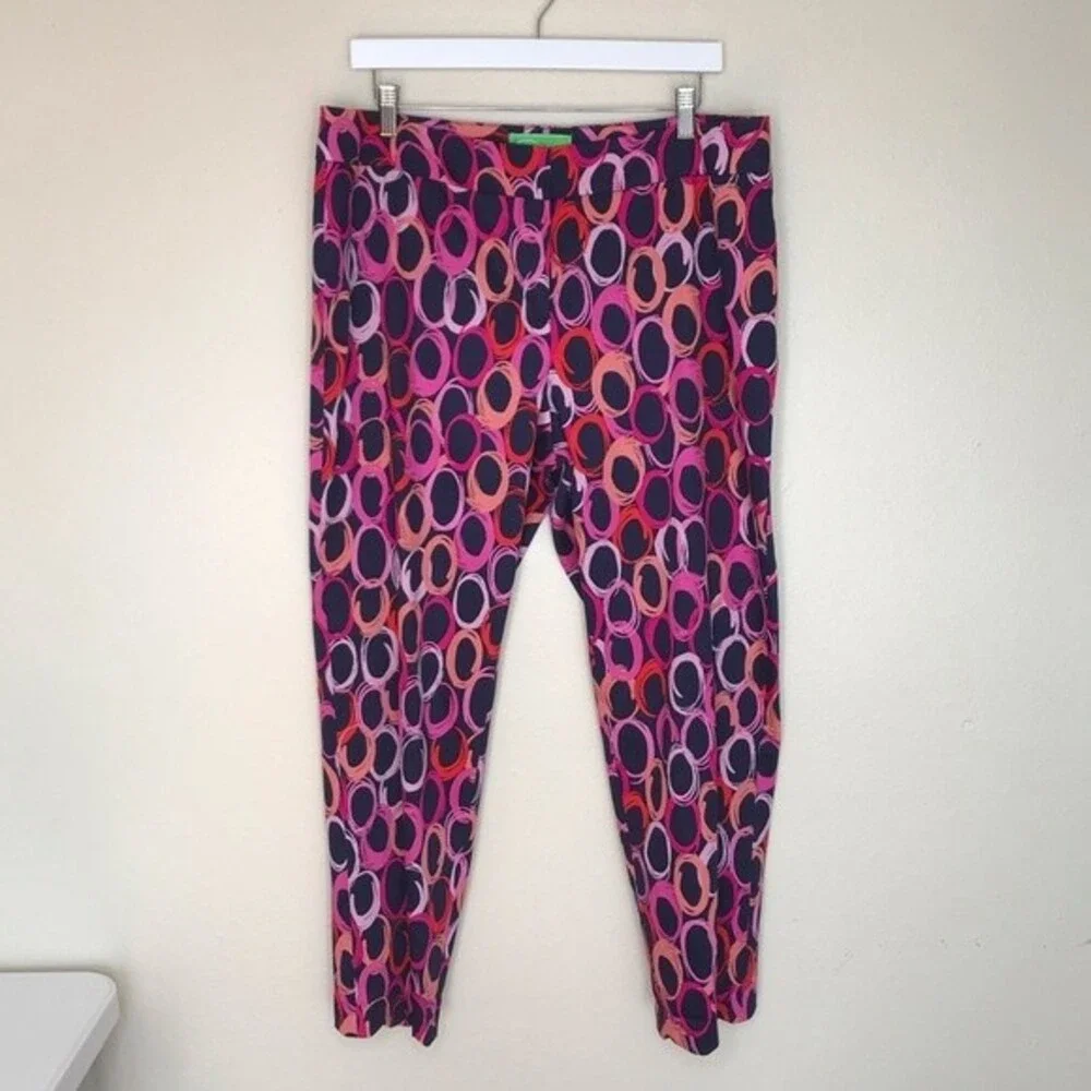 Pappagallo Navy Geometric Funky Circle Scalloped Hem Ankle Pants Women Size 12